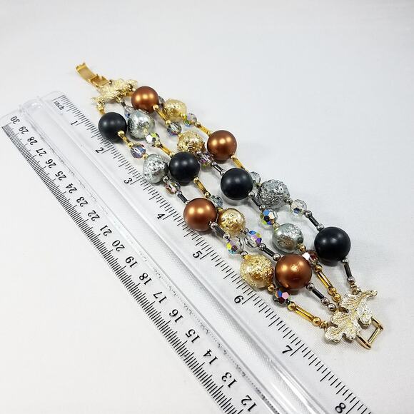 Vintage Vendome 4-Strand Beaded Bracelet Crystals Satin Glass Gold Clasp 7.5" - Picture 9 of 10